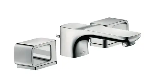 Waschtischarmatur mit zwei separate Bedienhebel und Auslauf, verchromt. Marke AXOR. Modernes Design mit klaren Linien und minimalistischem Stil.